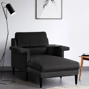 Charcoal Grey Tech Chaise – Modern Multi-Functional Lounger with Built-in Tray Table