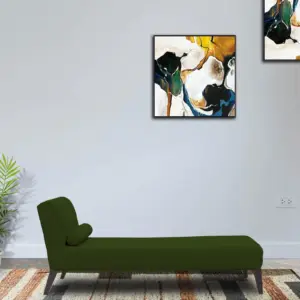 Forest Green Zen Daybed – Minimalist Indoor Chaise with Bolster Pillow