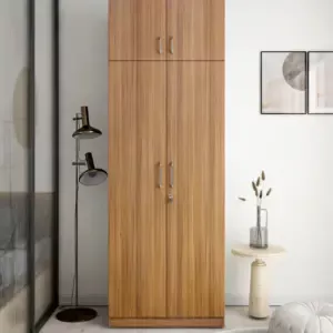 Tall Teak Finish 2 Door Wardrobes with Top Storage