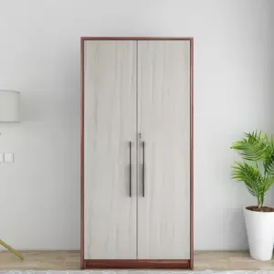 White Wood Finish 2 Door Wardrobes with Slim Handles