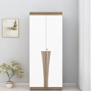 Modern White 2 Door Wardrobes with Wood Detail