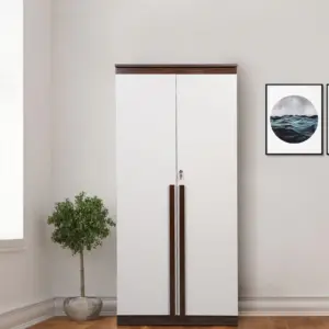 Elegant White 2 Door Wardrobes with Walnut Handles