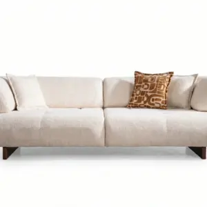 Beige Cozy Linen 2 Seater Sofa Set with High Backrest Support for Senior Comfort