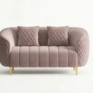 Blush Pink Channel 2+1 Seater Sofa Set With Gold Legs