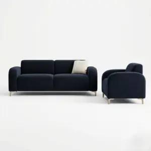 Deep Navy 2+1 Seater Sofa Set With Plush Arms