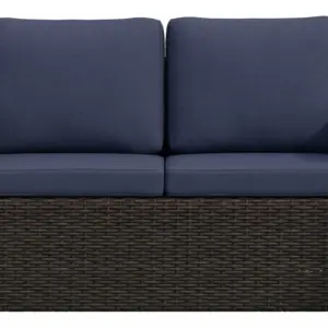 Black Wooden Arm 2+1 Seater Sofa Set With Blue Cushions