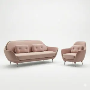 Blush Beige 2+1 Seater Sofa Set With Curved Back