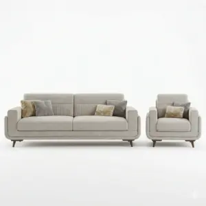 Off White 2+1 Seater Sofa Set With Premium Cushions