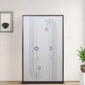 Designer White 3 Door Wardrobes with Line Pattern