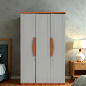 Tall White 3 Door Wardrobes with Orange Handles