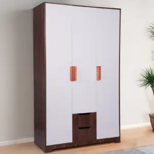 White and Brown 3 Door Wardrobes with Drawer Storage