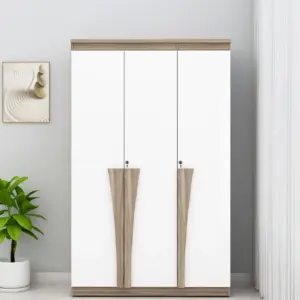 Premium White 3 Door Wardrobes with Wood Handle Design