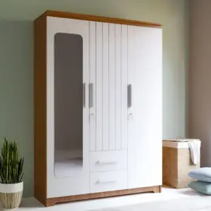 White 3 Door Wardrobes with Mirror and Drawer Space