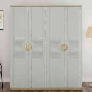 Light Sage 4 Door Wardrobes with Gold Ring Handles