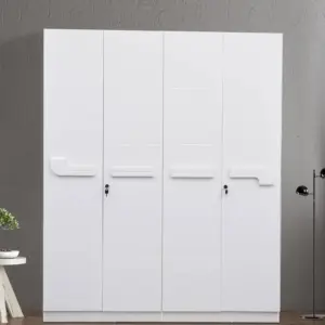Glossy White 4 Door Wardrobes with Sleek Handle Design