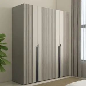 Taupe Grey 4 Door Wardrobes with Long Vertical Handles