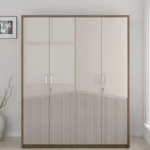 Modern Beige 4 Door Wardrobes with Ribbed Bottom Panels