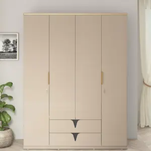 Soft Beige 4 Door Wardrobes with Bottom Drawer Storage