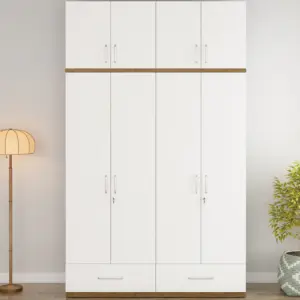 Tall White 4 Door Wardrobes with Loft Style Storage