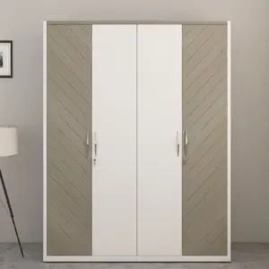 White and Taupe 4 Door Wardrobes with Pattern Side Panels
