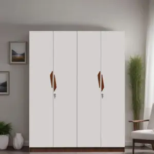 Blush White 4 Door Wardrobes with Warm Wood Handles