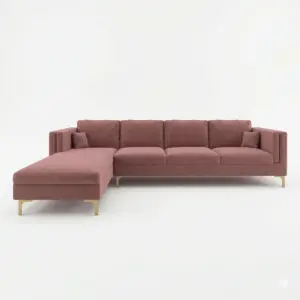Dusty Rose L Shape Sofa with Gold Legs