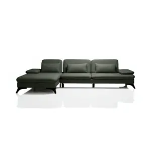 Olive Green L Shape Leatherette Sofa with Lounger