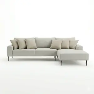 Pearl Beige Longer Sofa with Right Chaise and Slim Black Legs