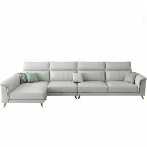 Light Grey L Shape Sofa with Adjustable Headrest and Gold Legs