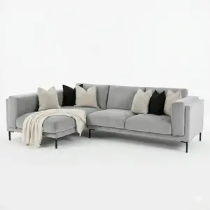 Light Grey L Shape Sofa with Chaise and Designer Cushions