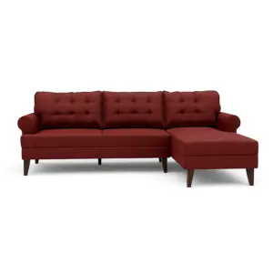 Maroon Fabric L Shape Sofa with Chaise Lounger