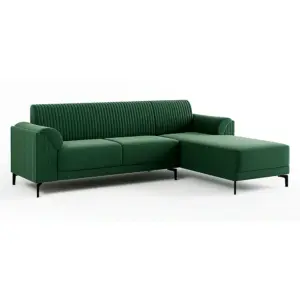 Emerald Green L Shape Sofa with Ribbed Back Design