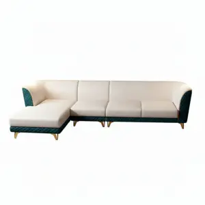 Cream and Emerald Quilted Sectional Sofa