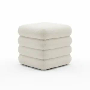 Minimalist Cream Boucle Square Mudha - Modern Tiered Cloud Ottoman