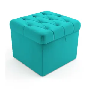 Seafoam Turquoise Storage Mudha - Tufted Square Sitting-Stool