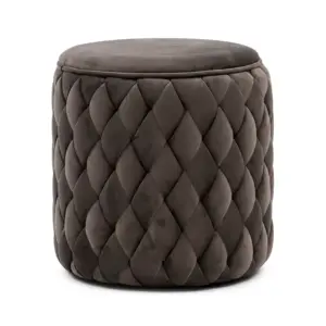 Charcoal Woven-Design Mudha - Luxury Round Sitting-Stool in Deep Grey