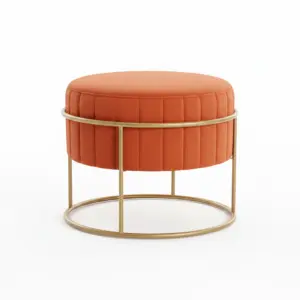 Rust Orange Fluted Mudha - Contemporary Sitting-Stool with Gold Cage Base