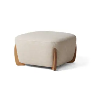 Scandi-Style Oatmeal Mudha - Square Low-Stool with Teak-Finish Legs