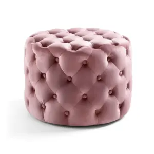 Blush Pink Tufted Mudha - Luxury Velvet Round Baithak