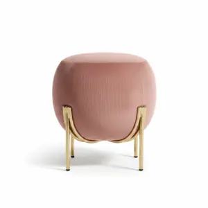 Rose Quartz Corduroy Mudha - Designer Globe Stool with Gold Cradle Base