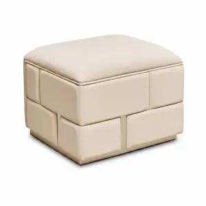 Modern Brick-Style Cream Mudha - Premium Leatherette Square Ottoman
